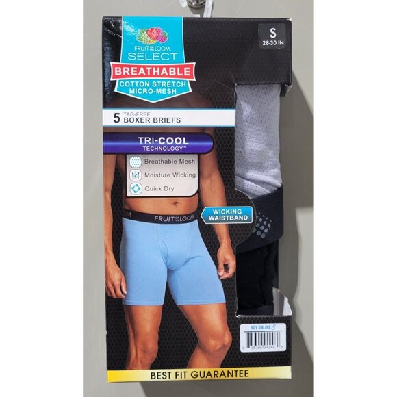 Fruit of the Loom Men's Small 28-30 Quick Dry Micro Mesh Boxer Briefs 5 Count - Picture 1 of 4